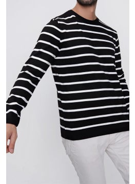 Cool Tarz Cool Style Men's Black Crew Neck Striped Casual Knitwear Sweater  - Image 2