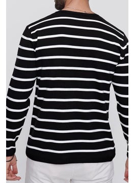 Cool Tarz Cool Style Men's Black Crew Neck Striped Casual Knitwear Sweater  - Image 4