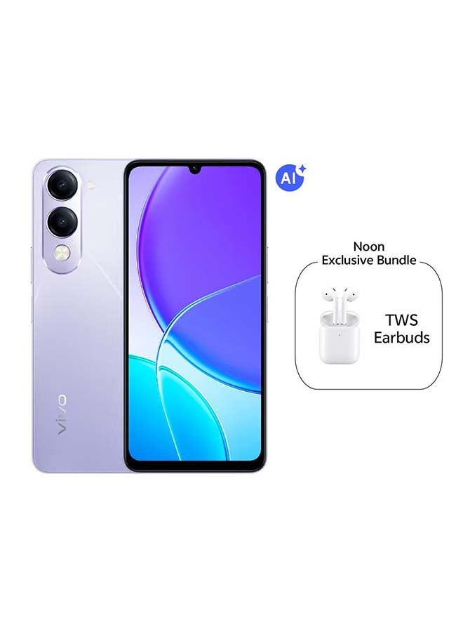فيفو Y19s 5G AI ثنائي الشريحة بنفسجي 4GB RAM 128GB مع حزمة حصرية عبر الإنترنت: سماعات أذن TWS وضمان لمدة 24 شهرًا - النسخة الشرق أوسطية - Image 1