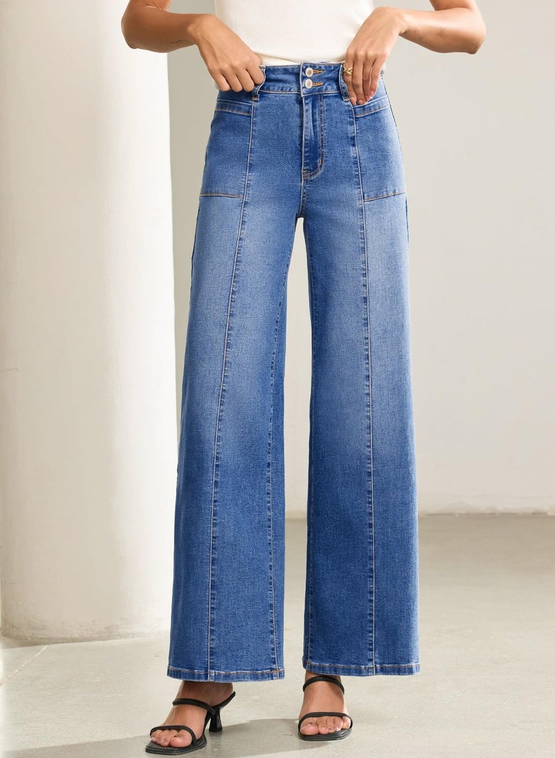 Sidefeel Jeans for Women Baggy Wide Leg High Waisted Stretchy Loose Fit Ankle Denim Jeans Dark Blue Size 10 - Image 4