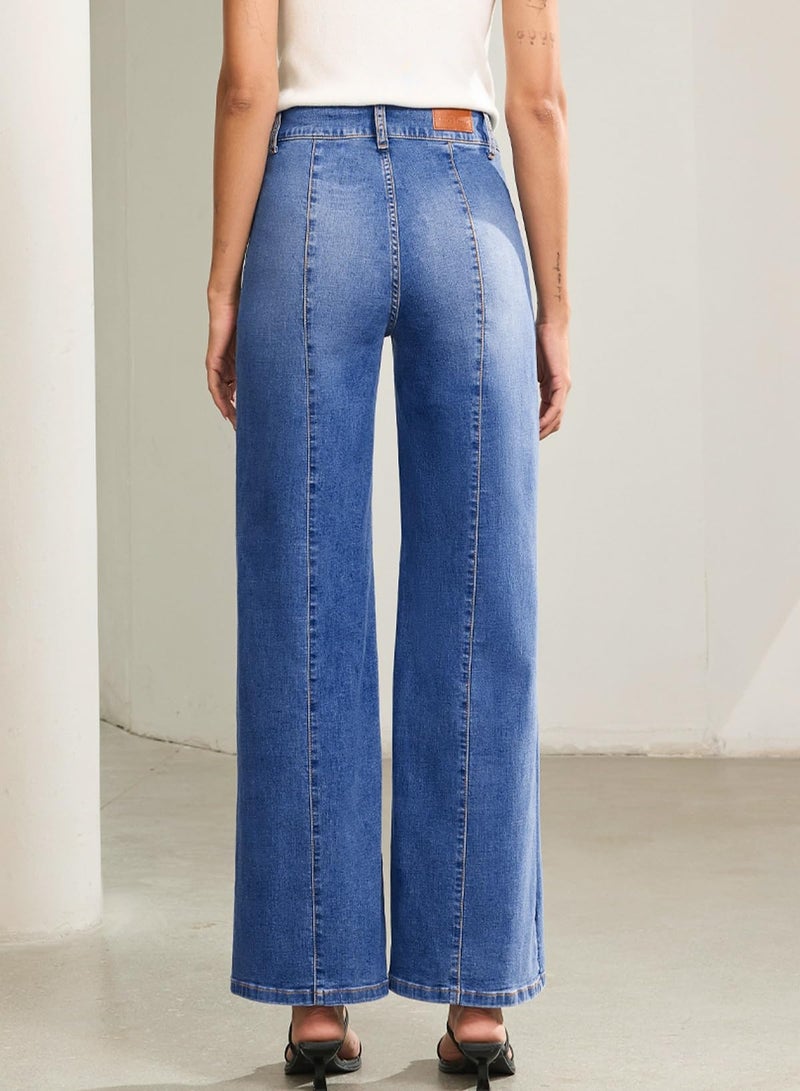 Sidefeel Jeans for Women Baggy Wide Leg High Waisted Stretchy Loose Fit Ankle Denim Jeans Dark Blue Size 10 - Image 2