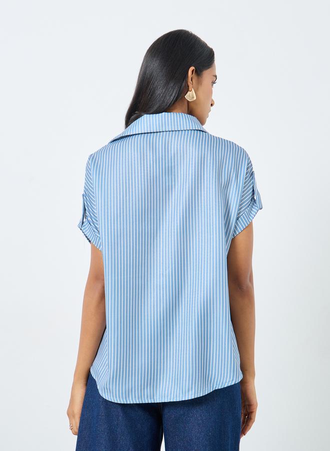 Take Two Blue Striped Short Sleeve Shirt - Image 4