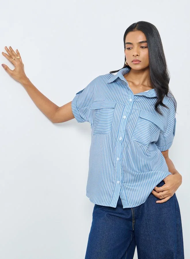 Take Two Take Two Blue Striped Short Sleeve Shirt