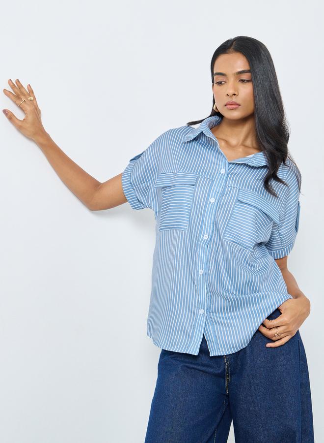 Take Two Blue Striped Short Sleeve Shirt - Image 1