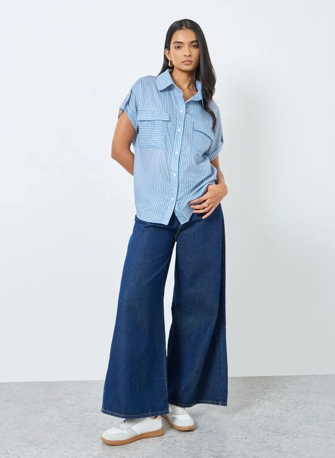 Take Two Take Two Blue Striped Short Sleeve Shirt