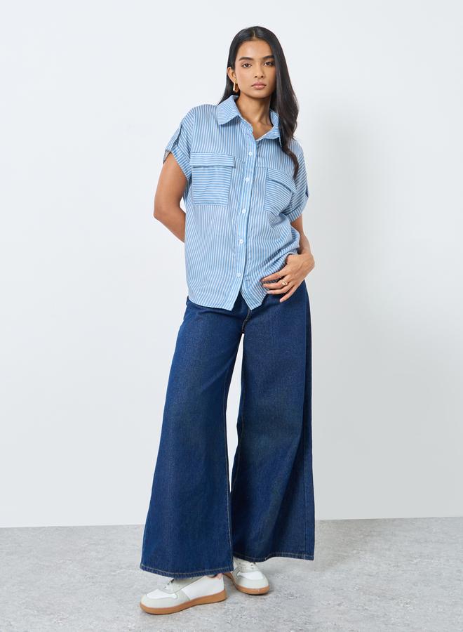 Take Two Blue Striped Short Sleeve Shirt - Image 2