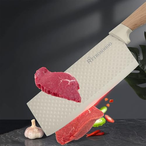 RETROSOHOO Kitchen Knife Set, Retrosohoo 6-Pieces Khaki Sharp Knife Block Sets for Kitchen, Non-stick Non-slip Stainless Steel Chef knives with Universal Block Suitable for Home Restaurant (Khaki) - Image 3