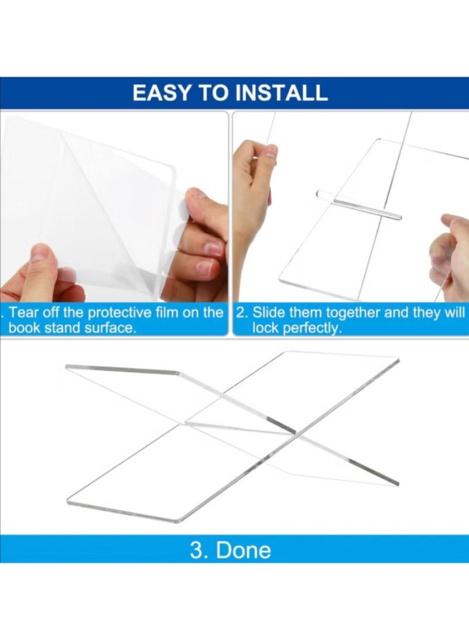 حامل قاعدة الكتب حامل دفتر الطبخ للكتاب المفتوح والمغلق قاعدة رسمية صغيرة شكل X شفافة عرض أنيق - Image 5