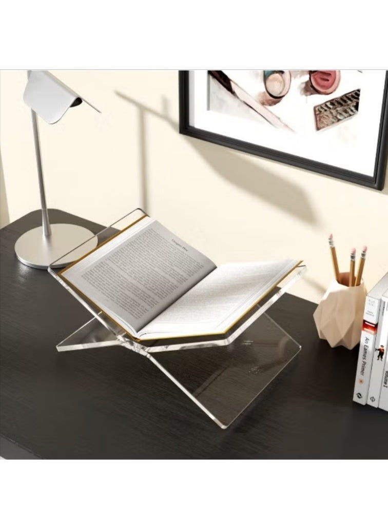 حامل قاعدة الكتب حامل دفتر الطبخ للكتاب المفتوح والمغلق قاعدة رسمية صغيرة شكل X شفافة عرض أنيق - Image 2