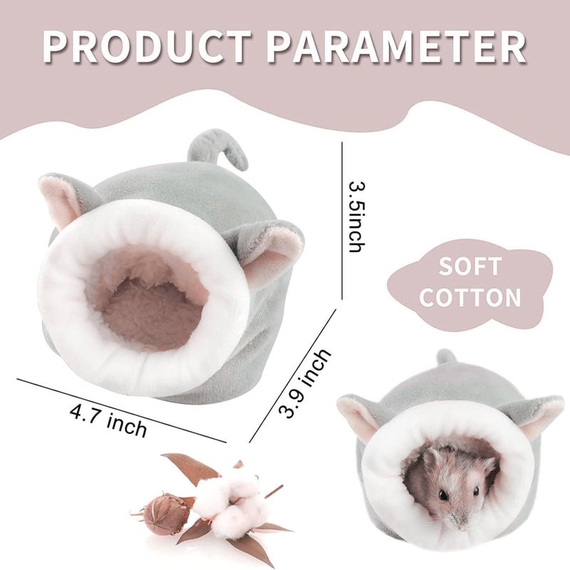 VAYINATO سرير هامستر دافئ، عش نوم مريح لملحقات قفص الحيوانات الصغيرة، مكان للاختباء مقاوم للمضغ للفأر القزم، الجربيل، الجرذ، القنفذ و سكر غلايدر (نوع أذن الأرنب، رمادي) - Image 2
