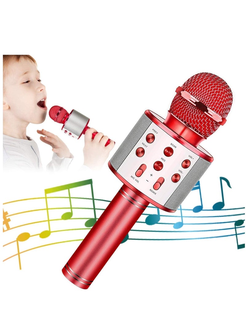 Wireless Bluetooth Karaoke Microphone for Kids, 5-in-1 Portable Handheld Karaoke Mic Speaker Player Recorder with Adjustable Remix FM Radio for Kids Girls Boys Teens Birthday (Red) - Image 1