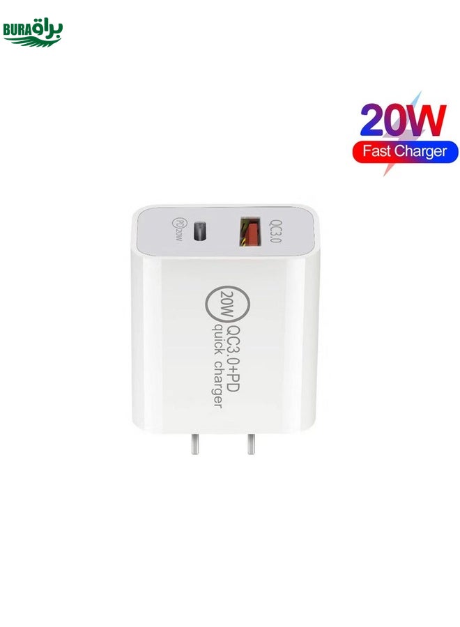BURAQ 20W PD Type-C + QC 3.0 USB Interface Fast Charging Travel Charger with USB to Micro USB Fast Charge Data Cable US Plug - Image 2