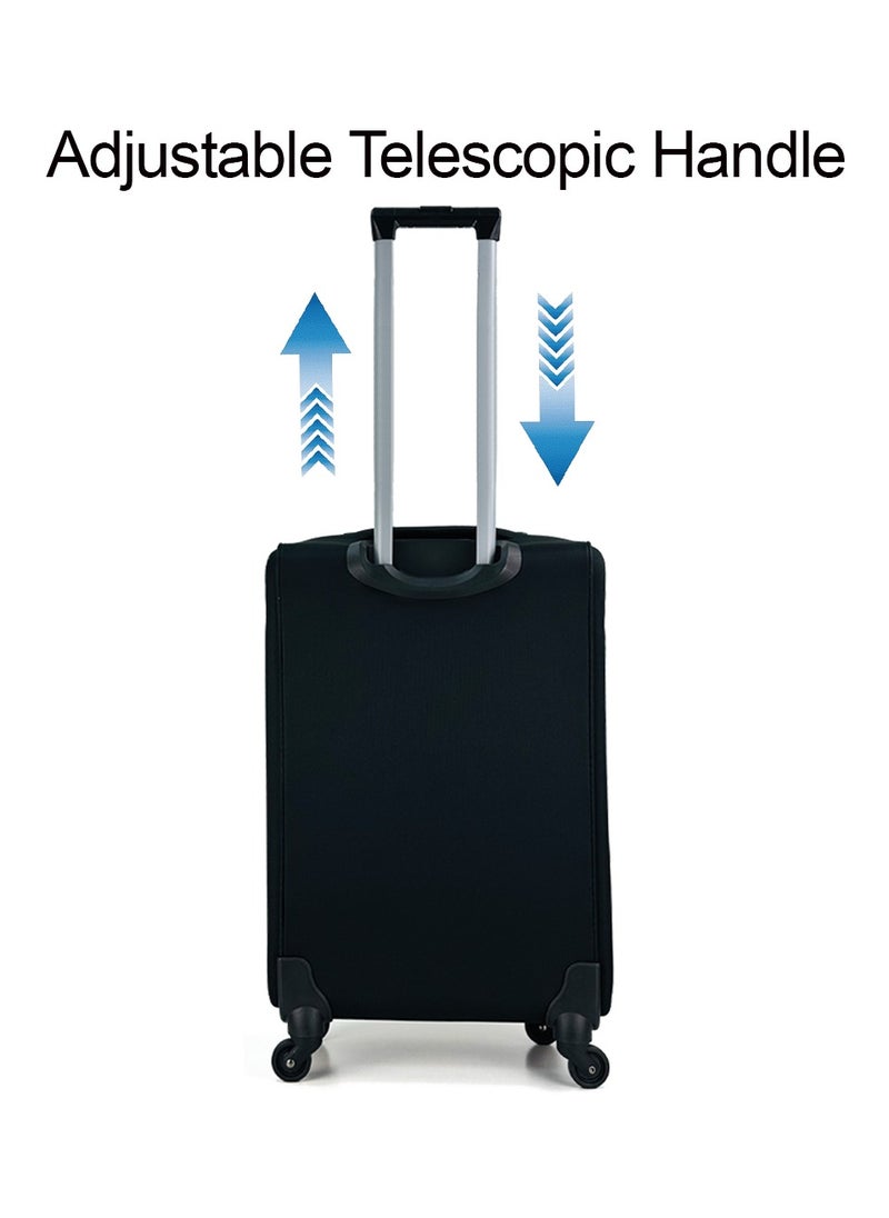 SAW & SEE 3-Piece Softside Expandable Luggage Set – Lightweight Travel Suitcase with Combination Lock, 360° Spinner Wheels, Durable Nylon-Cotton Fabric, Adjustable Telescopic Handle – Large, Medium & Carry-On Trolley Bags (20''/24''/28'') – Black  - Image 4