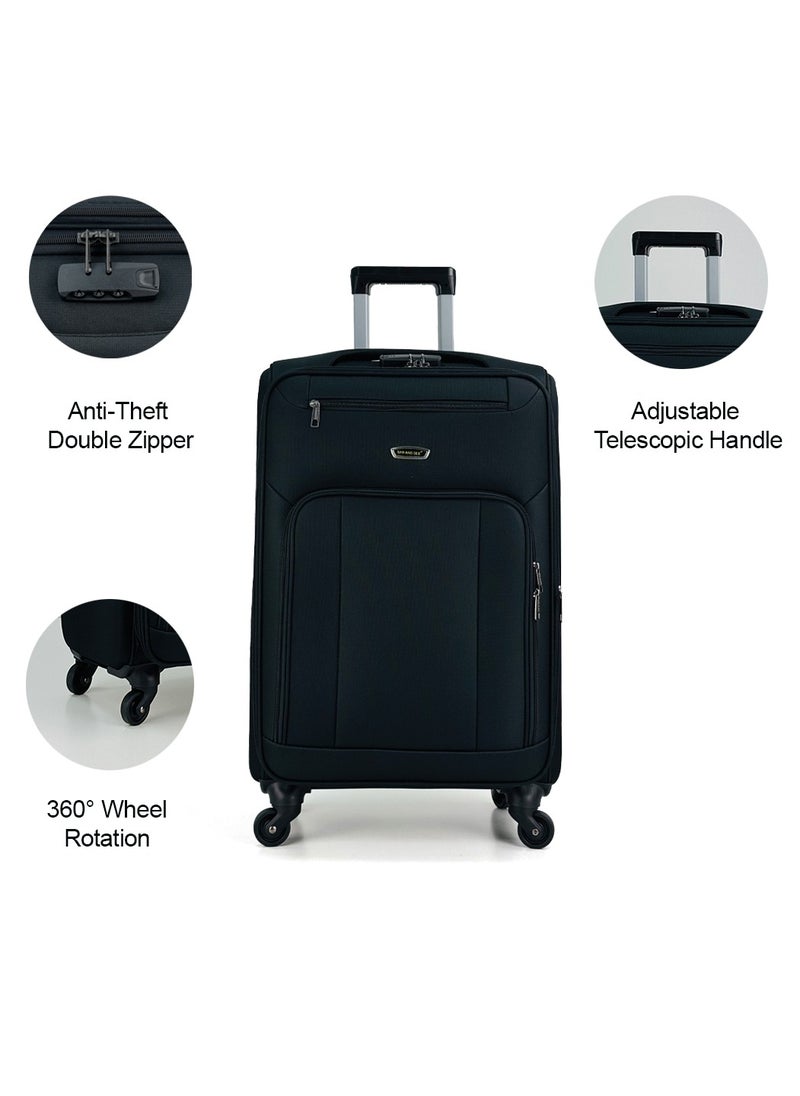 SAW & SEE 3-Piece Softside Expandable Luggage Set – Lightweight Travel Suitcase with Combination Lock, 360° Spinner Wheels, Durable Nylon-Cotton Fabric, Adjustable Telescopic Handle – Large, Medium & Carry-On Trolley Bags (20''/24''/28'') – Black  - Image 3