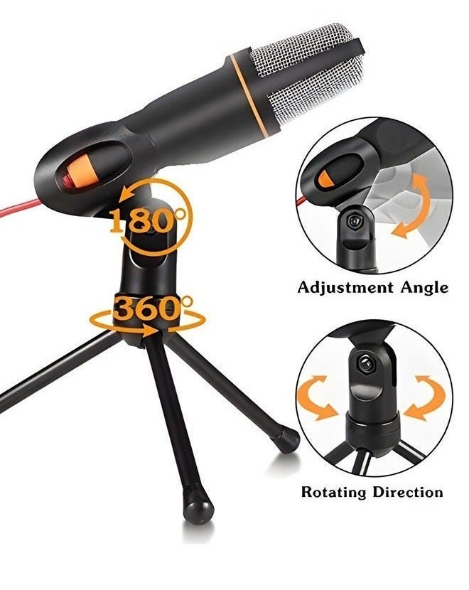 Studio Condenser Black Microphone, Professional HiFi Stereo Low Noise Cardioid Omnidirectional Wired Computer Microphone Set with Desktop Tripod for Recording Live Broadcast Speech, Plug and Play - Image 4