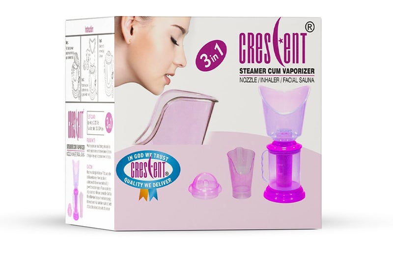 Crescent 3 IN 1 Facial Steamer Vaporizer for Cold and Cough and Facial for Face| Made in India| 3 Attachment| Red - Image 1