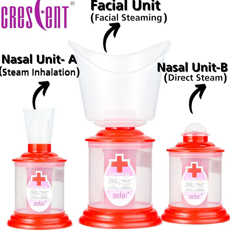 Crescent 3 IN 1 Facial Steamer Vaporizer for Cold and Cough and Facial for Face| Made in India| 3 Attachment| Red - Image 4