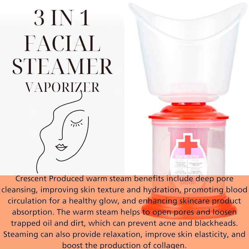 Crescent 3 IN 1 Facial Steamer Vaporizer for Cold and Cough and Facial for Face| Made in India| 3 Attachment| Red - Image 3