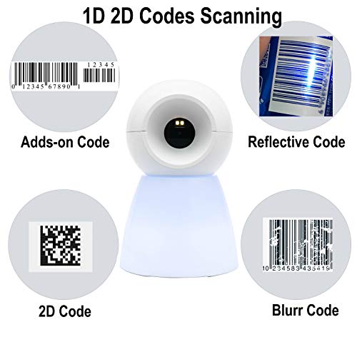 TEEMI Handsfree 2D QR Barcode Scanner, TEEMI USB Wired Omnidirectional Desktop Bar Code Reader Scanner Screen Scanning CMOS Imager Presentation Bar Code Reader Compact Size, TMSL-73 - Image 4