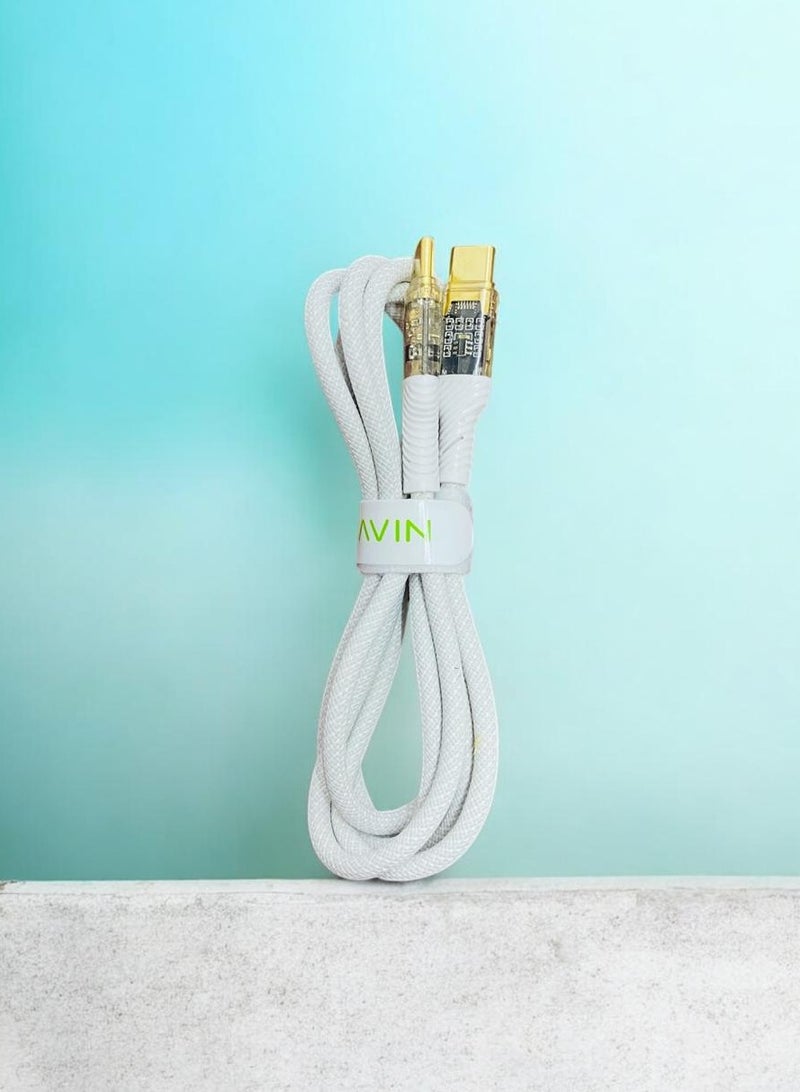 Bavin CB275 Power 60W Fast Charging Data Cable Smart Chip & Durable Braided Cable ForType-C120 CM White - Image 1