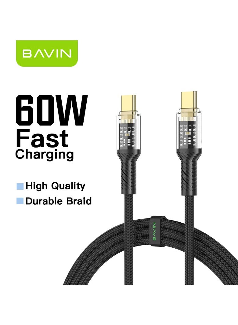 Bavin CB275 Power 60W Fast Charging Data Cable Smart Chip & Durable Braided Cable ForType-C120 CM White - Image 2