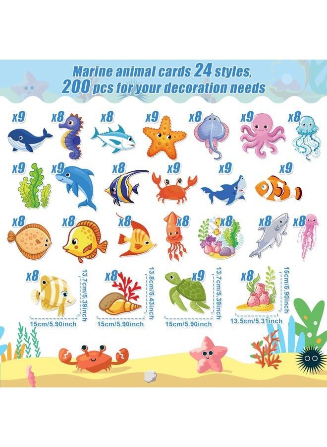Nezyo 200 Pcs Sea Life Cut Outs with 400 Glue Points Ocean Coral Sea Turtle Tropical Fish Cutouts Ocean Themed Party Decorations Sea Animal Accents for School Classroom Bulletin Board Decoration - Image 2