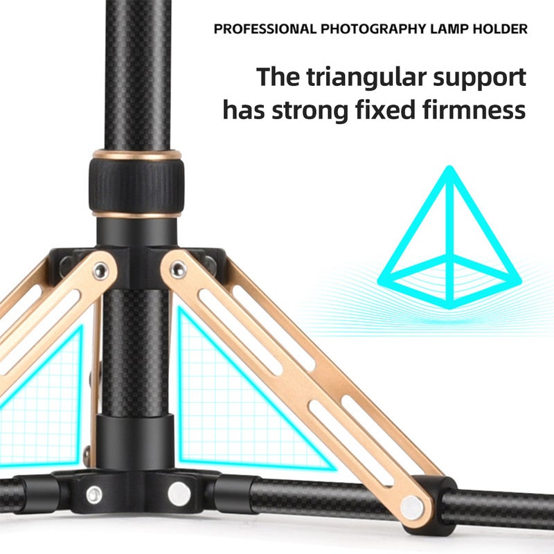 222cm/87.4in Portable Tripod Stand Video Light Stand Carbon Fiber 5-section Adjustable 3kg/6.6lbs Load Capacity with Detachable Center Column 1/4in & 3/8in Screw for LED Video Light / Flash Light/ - Image 4