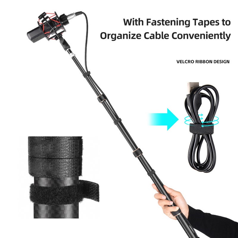 222cm/87.4in Portable Tripod Stand Video Light Stand Carbon Fiber 5-section Adjustable 3kg/6.6lbs Load Capacity with Detachable Center Column 1/4in & 3/8in Screw for LED Video Light / Flash Light/ - Image 3