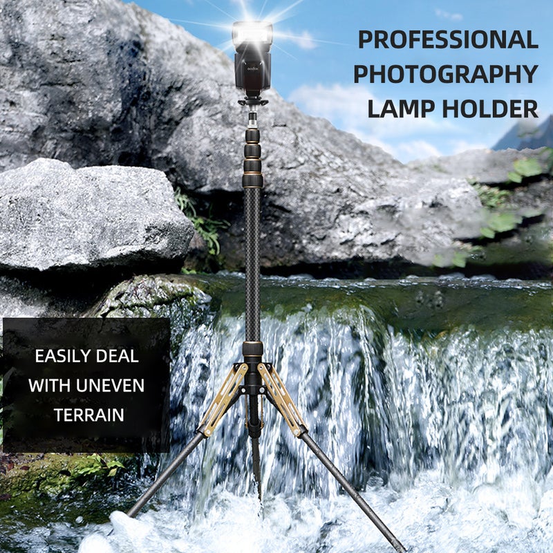 222cm/87.4in Portable Tripod Stand Video Light Stand Carbon Fiber 5-section Adjustable 3kg/6.6lbs Load Capacity with Detachable Center Column 1/4in & 3/8in Screw for LED Video Light / Flash Light/ - Image 2