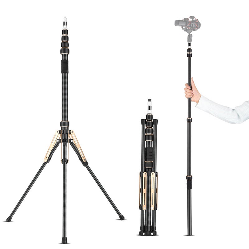 222cm/87.4in Portable Tripod Stand Video Light Stand Carbon Fiber 5-section Adjustable 3kg/6.6lbs Load Capacity with Detachable Center Column 1/4in & 3/8in Screw for LED Video Light / Flash Light/ - Image 1