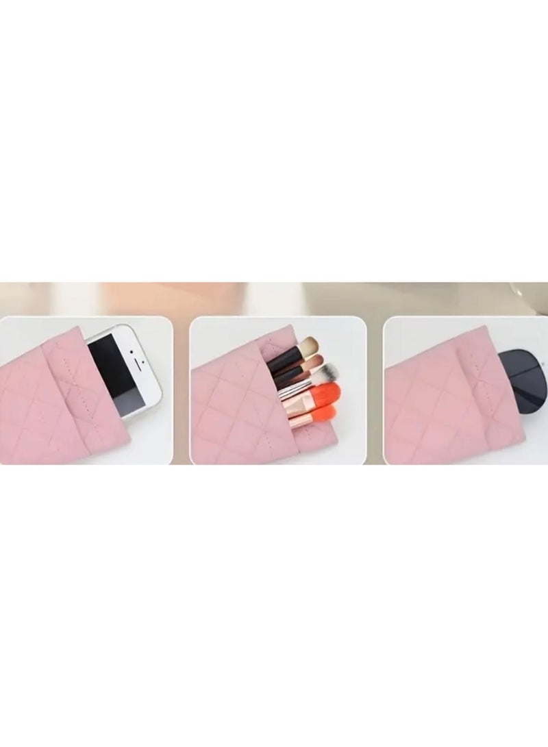 CleanWave - The Pure Effect Elegant Pink PU Leather Glasses Case – Soft Quilted Eyewear Holder for Women | Portable Squeeze Pouch for Sunglasses & Eyeglasses - Image 3