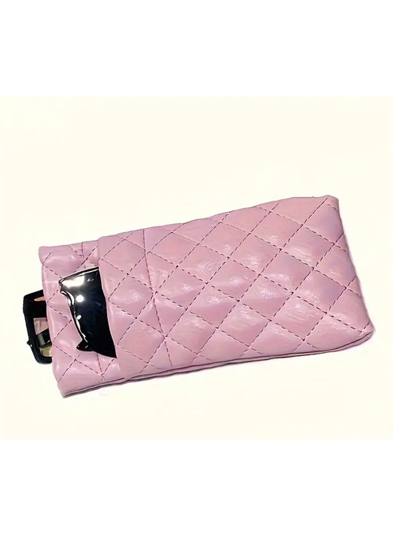 CleanWave - The Pure Effect Elegant Pink PU Leather Glasses Case – Soft Quilted Eyewear Holder for Women | Portable Squeeze Pouch for Sunglasses & Eyeglasses - Image 5