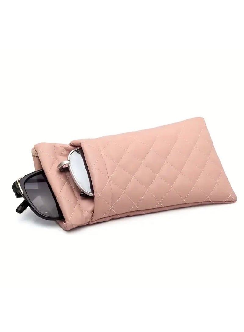 CleanWave - The Pure Effect Elegant Pink PU Leather Glasses Case – Soft Quilted Eyewear Holder for Women | Portable Squeeze Pouch for Sunglasses & Eyeglasses - Image 1