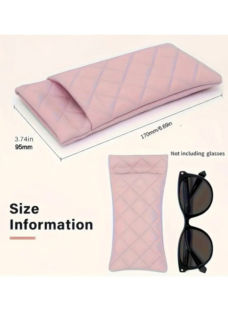 CleanWave - The Pure Effect Elegant Pink PU Leather Glasses Case – Soft Quilted Eyewear Holder for Women | Portable Squeeze Pouch for Sunglasses & Eyeglasses - Image 4