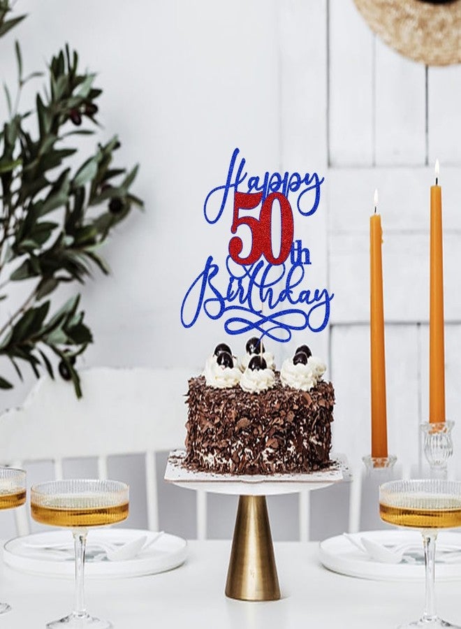 زينة كعكة عيد الميلاد الخمسين من بيكاتيرا، أرقام حمراء بخط أزرق داكن لتزيين كعكة عيد الميلاد الخمسين، مرحباً بالخمسين، تحية لخمسين عاماً/الذكرى الخمسين، زينة حفلة رائعة بمناسبة الخمسين - Image 4