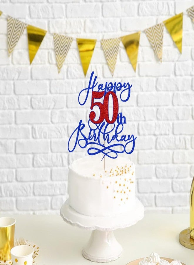 زينة كعكة عيد الميلاد الخمسين من بيكاتيرا، أرقام حمراء بخط أزرق داكن لتزيين كعكة عيد الميلاد الخمسين، مرحباً بالخمسين، تحية لخمسين عاماً/الذكرى الخمسين، زينة حفلة رائعة بمناسبة الخمسين - Image 5
