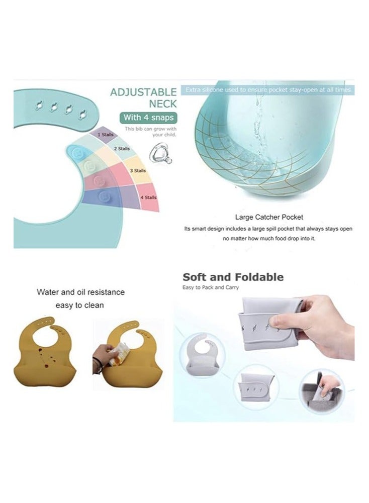 Pixie Baby Silicone Bibs Easily Clean Pack of 3, Soft Adjustable Waterproof Toddler Silicone Bibs for Babies Girl and Boy (Dinosaur, Whale, Bunny) - Image 3