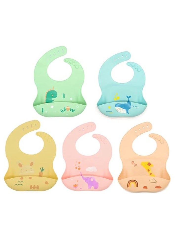 Pixie Baby Silicone Bibs Easily Clean Pack of 3, Soft Adjustable Waterproof Toddler Silicone Bibs for Babies Girl and Boy (Dinosaur, Whale, Bunny) - Image 4