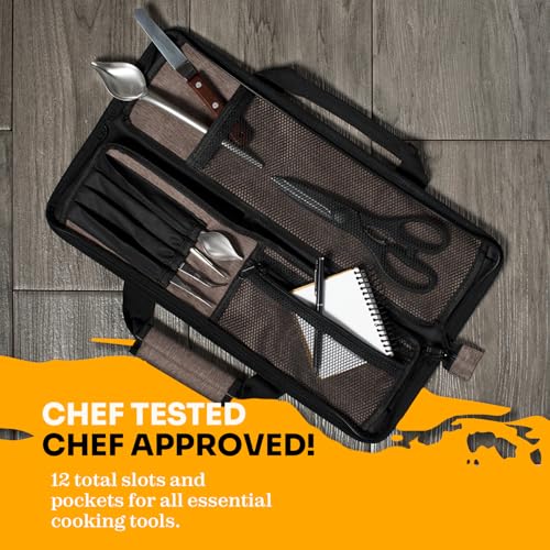 Asaya Chef Knife Roll Bag - 12 Pockets for Knives and Kitchen Utensils - Lightweight, Durable, and Stain Resistant Nylon - Perfect for the Traveling Chef - Knives not Included - Image 4