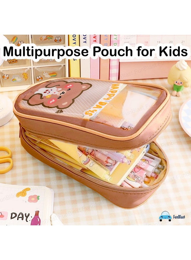 FunBlast Pouch for Kids & Adults - Pencil Case for Girls, Large Capacity Kawaii Pencil Case for Girls, Aesthetic Pouch, Multipurpose Pouch for School Stationary, Office, Travel (Coffee) - Image 5