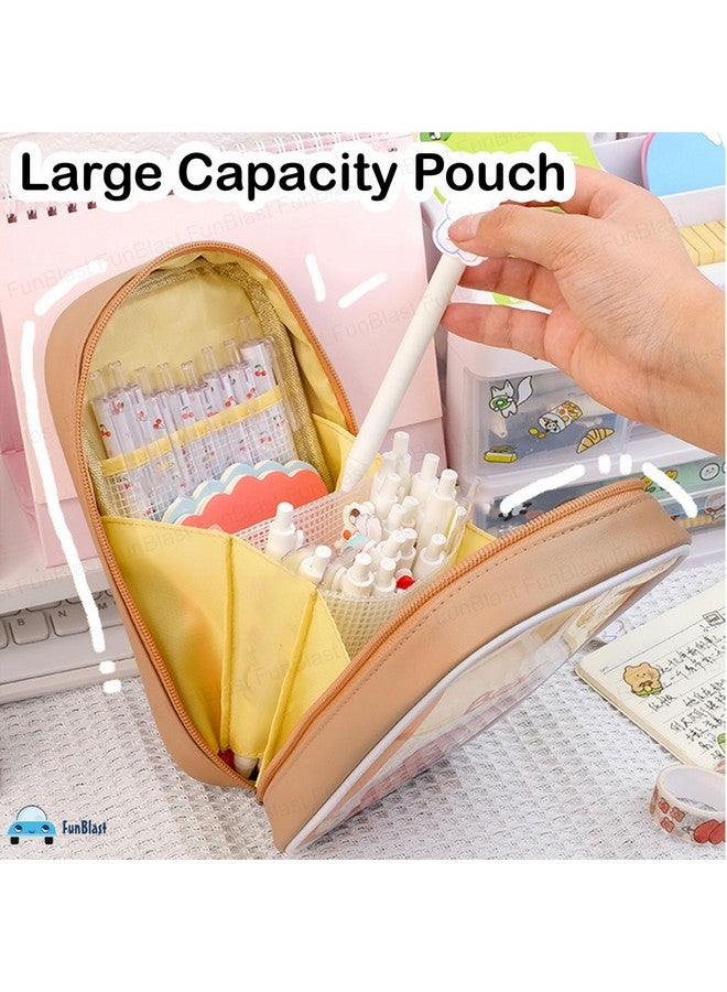 FunBlast Pouch for Kids & Adults - Pencil Case for Girls, Large Capacity Kawaii Pencil Case for Girls, Aesthetic Pouch, Multipurpose Pouch for School Stationary, Office, Travel (Coffee) - Image 3