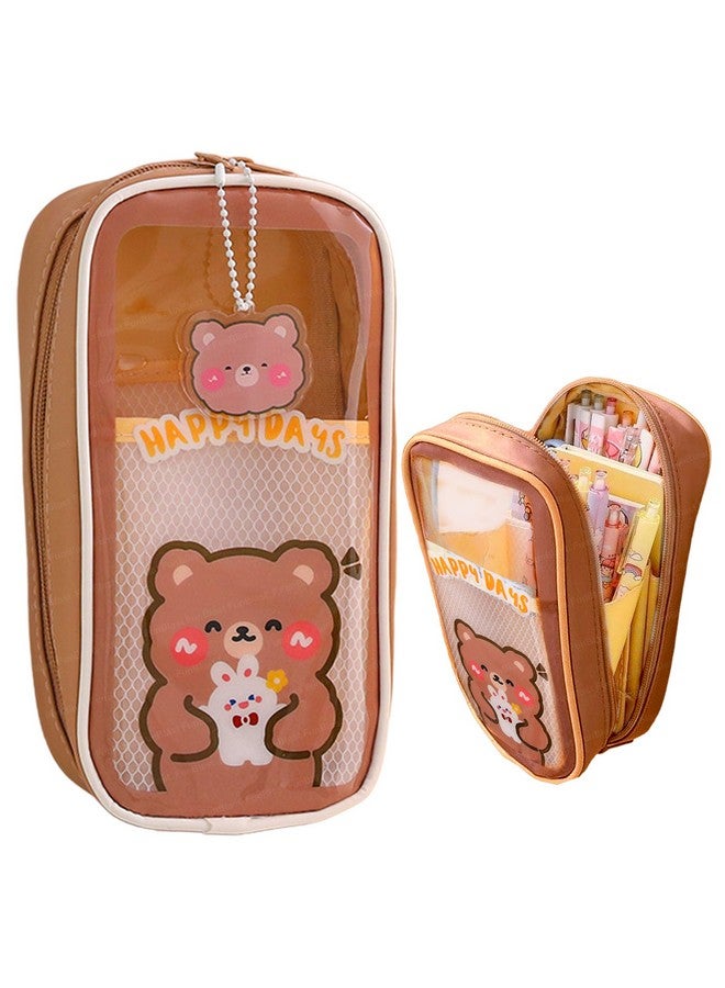 FunBlast Pouch for Kids & Adults - Pencil Case for Girls, Large Capacity Kawaii Pencil Case for Girls, Aesthetic Pouch, Multipurpose Pouch for School Stationary, Office, Travel (Coffee) - Image 1