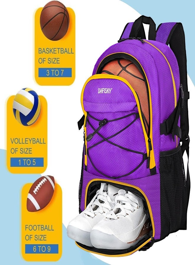 DAFISKY Basketball Backpack with Ball Compartment - Large Basketball Bag with Shoes compartment Sports Equipment Bag (Purple) - Image 3