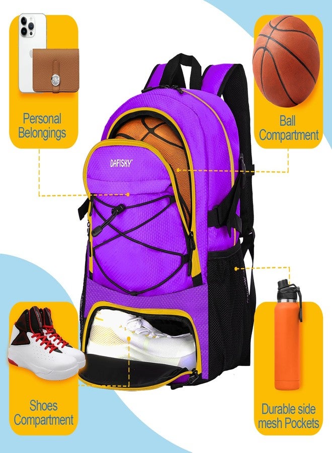 DAFISKY Basketball Backpack with Ball Compartment - Large Basketball Bag with Shoes compartment Sports Equipment Bag (Purple) - Image 4