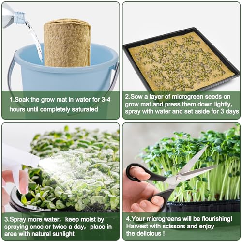 Emsiok 1 Roll 10" X 157" Microgreen Grow Mat Natural Fiber Grow Mats Microgreens Grow Kit Hydroponic Pads Indoor Organic Production for Microgreen Starter Tray Wheatgrass Sprouts - Image 3
