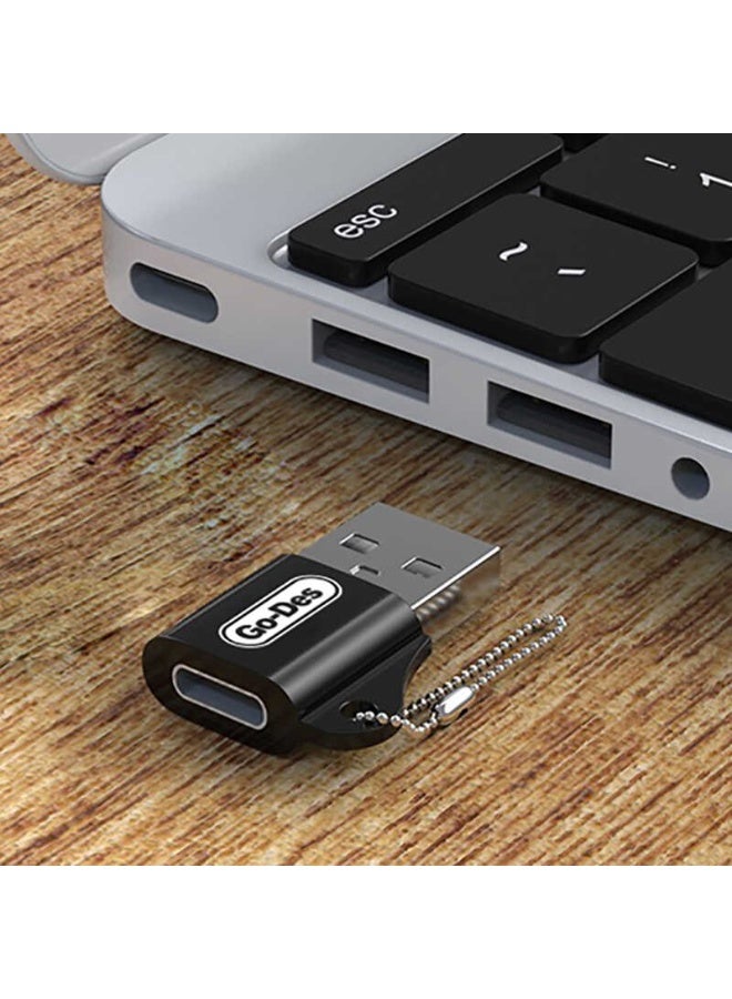 Go-Des USB A Male to Type-C Female OTG Adapter GD-CT028 – Fast Charging & Data Transfer, Compatible with Samsung, Huawei, Xiaomi, MacBook & Android Devices – Black - Image 2