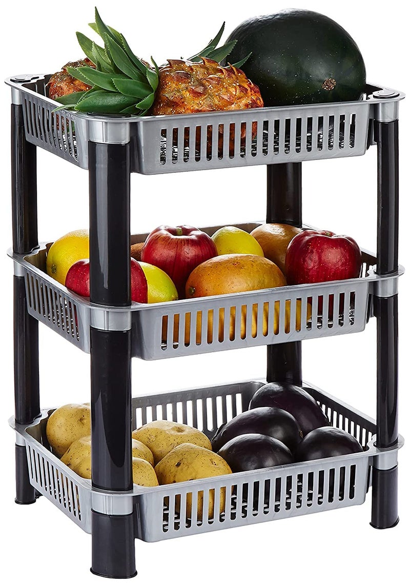 MADCUBE Storage RackVersatile Plastic Stationary Crockery RackShelf Rack for KitchenOfficeHome LAYER 3 GREY - Image 1
