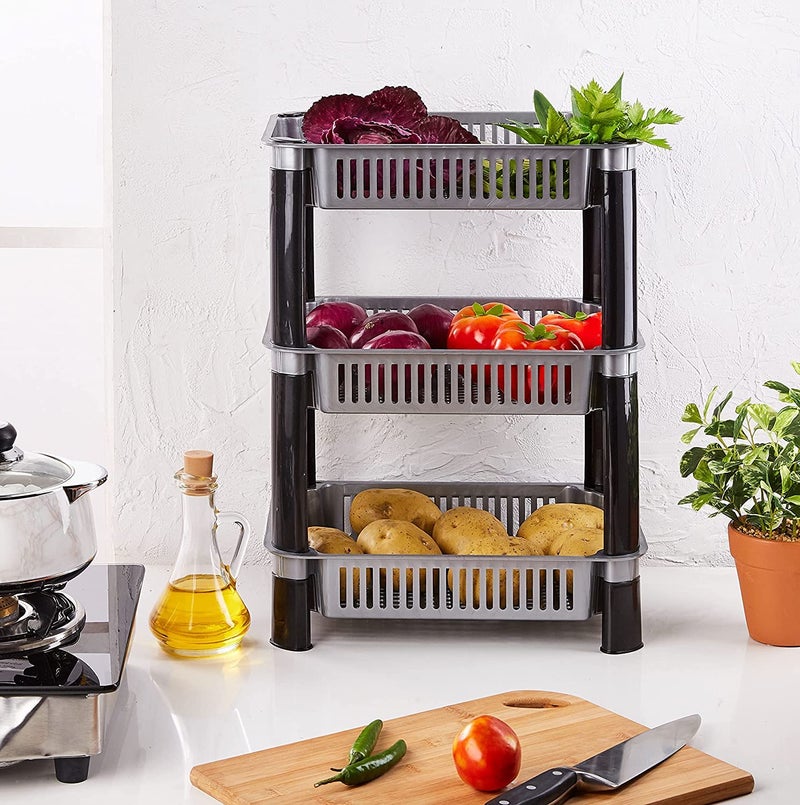 MADCUBE Storage RackVersatile Plastic Stationary Crockery RackShelf Rack for KitchenOfficeHome LAYER 3 GREY - Image 2