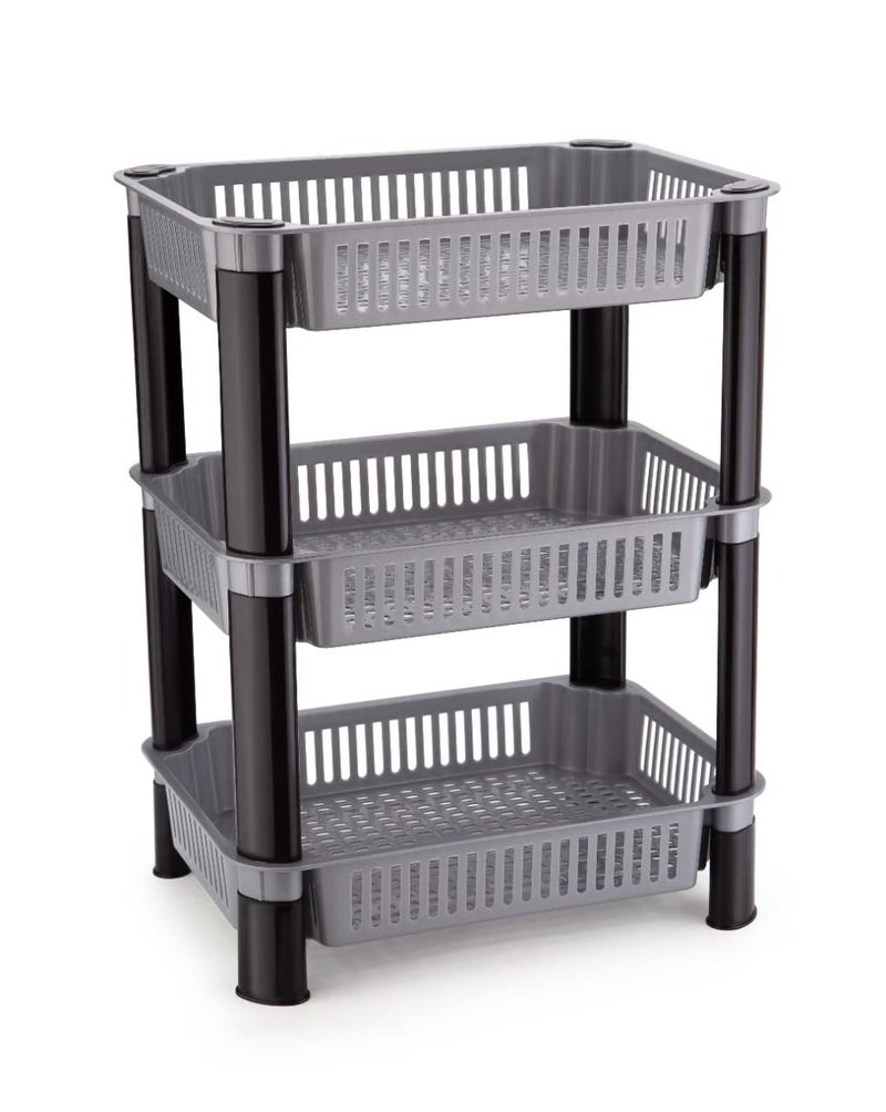 MADCUBE Storage RackVersatile Plastic Stationary Crockery RackShelf Rack for KitchenOfficeHome LAYER 3 GREY - Image 4