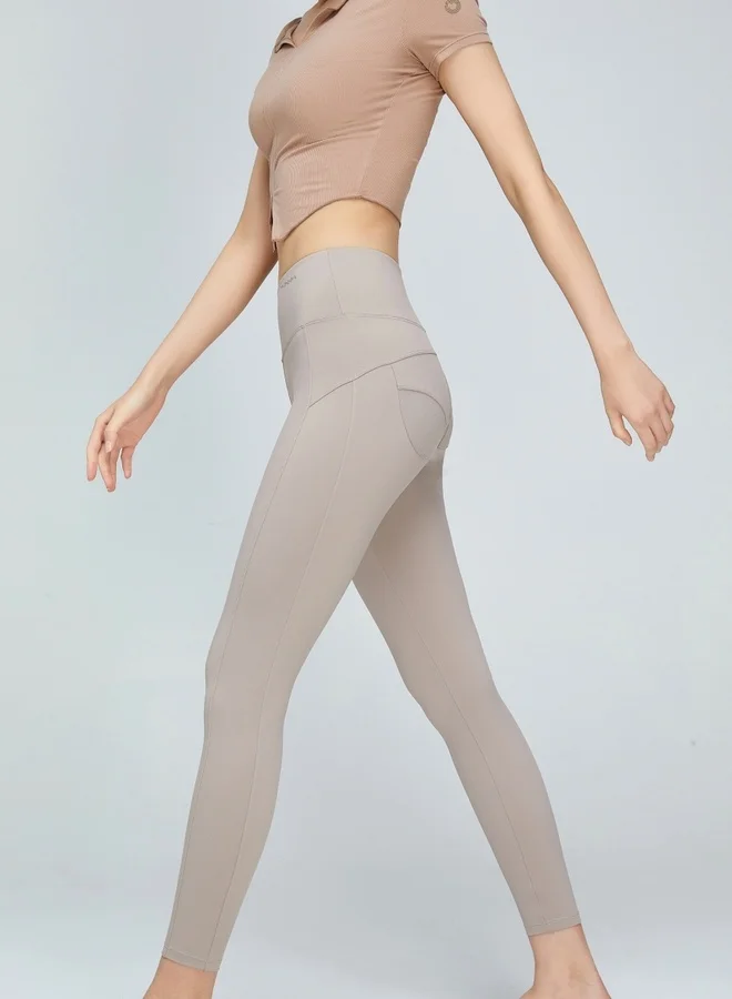 Kawn.yoga beige Womens Mid Waist Contour Workout Sport Leggings Yoga Pants Tummy Control Running Pants for Women | Best Price UAE
